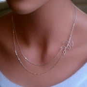 Jiaroswwei Women Boho Fashion Double Layered Chain Branch Leaf Charm Silver Plated Necklace